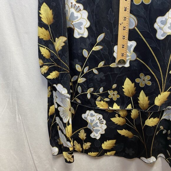 Women Layered 3/4 Sleeve Round Button Neck Kaftan Maxi Dress XL Black Floral - Picture 9 of 16